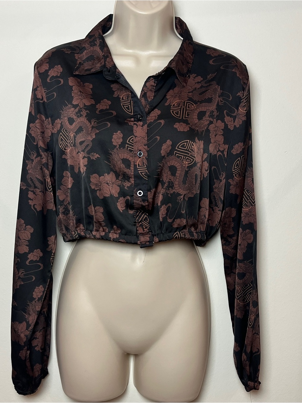 Just Polly Top Cropped Button-Front Dragon Glam Whimsigoth Large Going Out